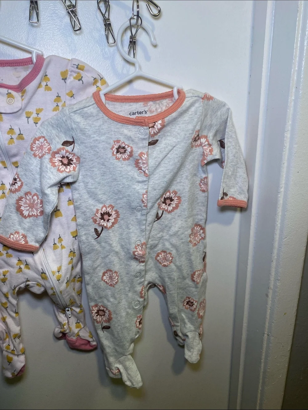 Carter's & Cloud Island Pink, Gray & White Floral and Print Footed One-Piece Set